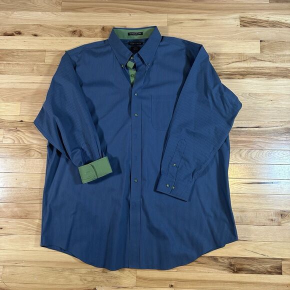 Paul Frederick Non-Iron 2 Ply Cotton Striped Mens Long Sleeve Dress Shirt 19x35 - Picture 1 of 4